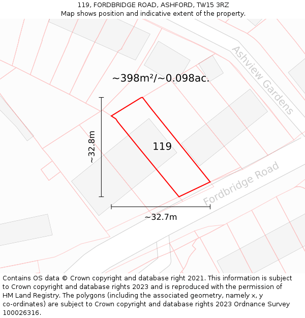 119, FORDBRIDGE ROAD, ASHFORD, TW15 3RZ: Plot and title map