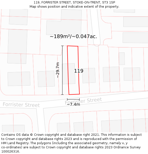 119, FORRISTER STREET, STOKE-ON-TRENT, ST3 1SP: Plot and title map