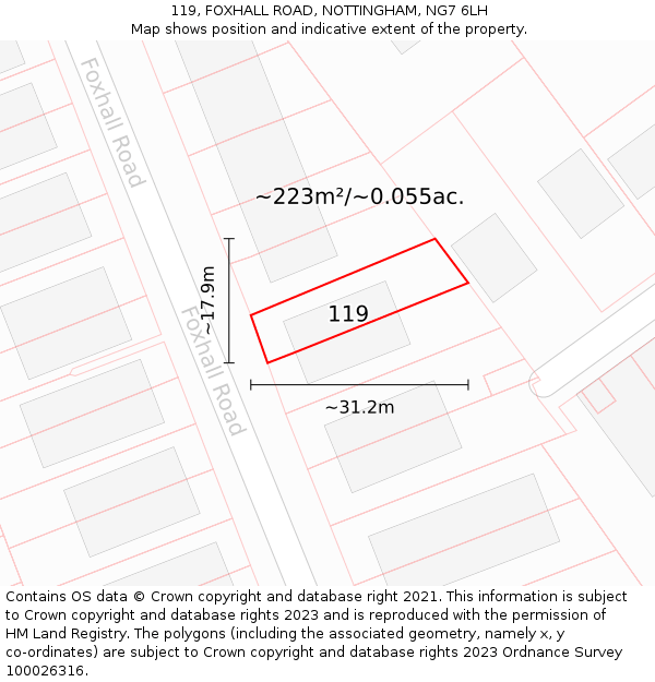 119, FOXHALL ROAD, NOTTINGHAM, NG7 6LH: Plot and title map