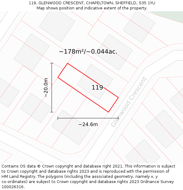 119, GLENWOOD CRESCENT, CHAPELTOWN, SHEFFIELD, S35 1YU: Plot and title map
