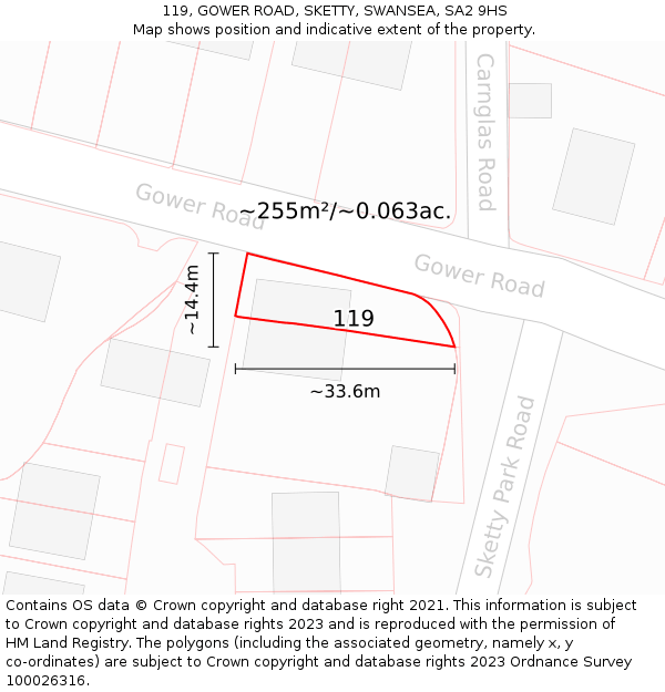 119, GOWER ROAD, SKETTY, SWANSEA, SA2 9HS: Plot and title map