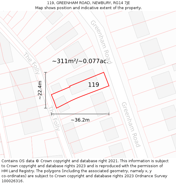 119, GREENHAM ROAD, NEWBURY, RG14 7JE: Plot and title map
