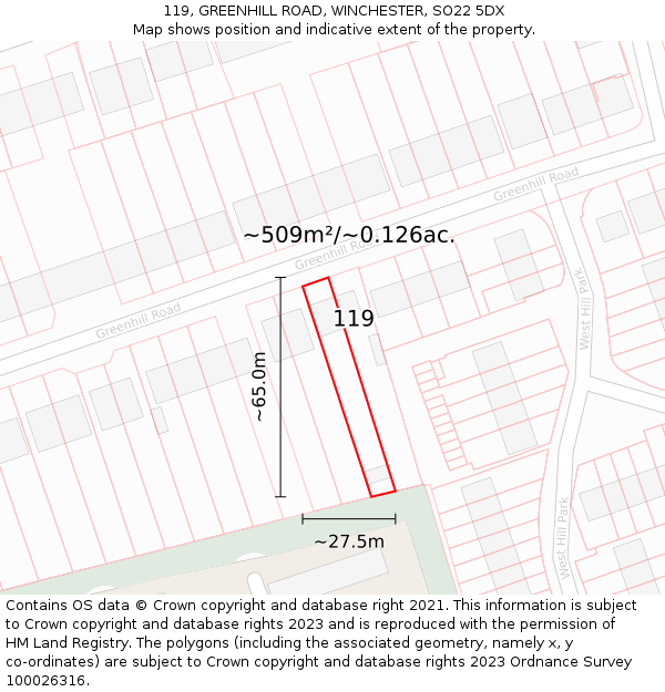 119, GREENHILL ROAD, WINCHESTER, SO22 5DX: Plot and title map
