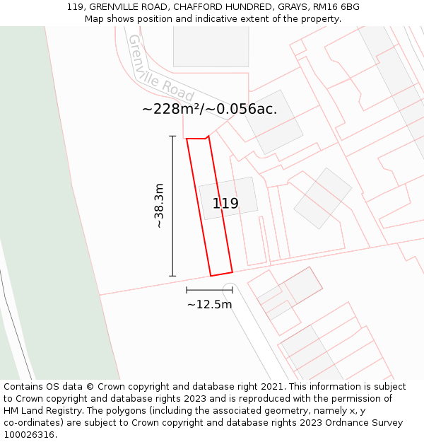 119, GRENVILLE ROAD, CHAFFORD HUNDRED, GRAYS, RM16 6BG: Plot and title map