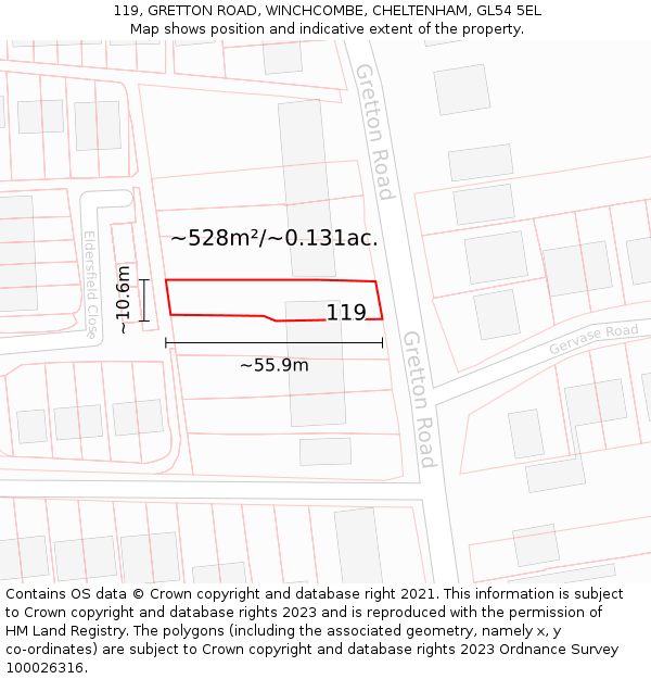 119, GRETTON ROAD, WINCHCOMBE, CHELTENHAM, GL54 5EL: Plot and title map