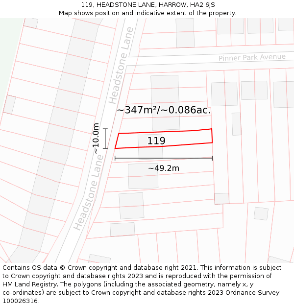 119, HEADSTONE LANE, HARROW, HA2 6JS: Plot and title map