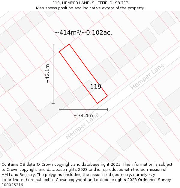 119, HEMPER LANE, SHEFFIELD, S8 7FB: Plot and title map