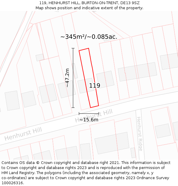 119, HENHURST HILL, BURTON-ON-TRENT, DE13 9SZ: Plot and title map