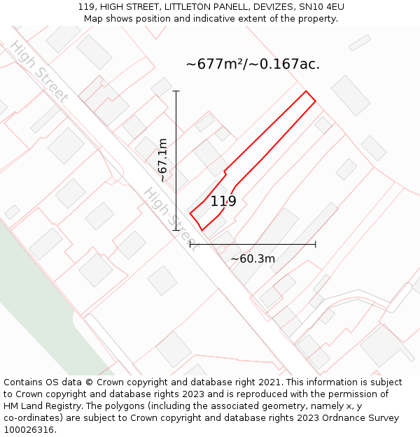 119, HIGH STREET, LITTLETON PANELL, DEVIZES, SN10 4EU: Plot and title map