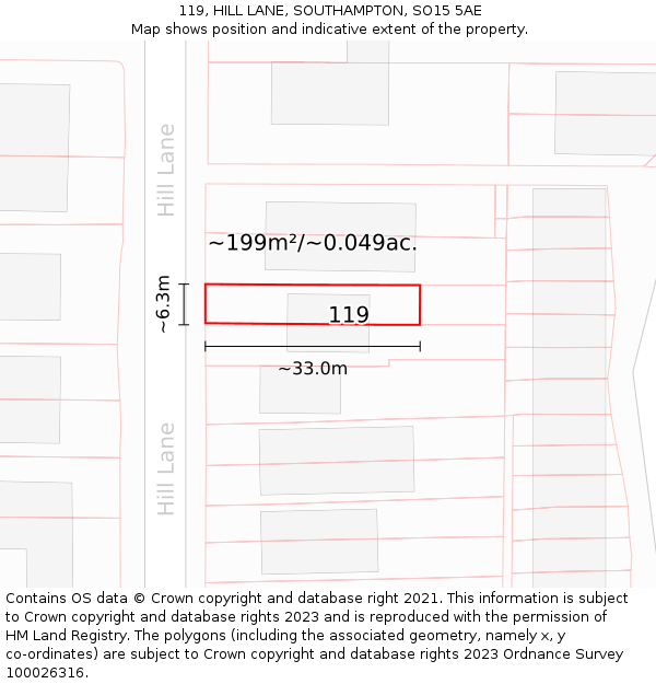119, HILL LANE, SOUTHAMPTON, SO15 5AE: Plot and title map