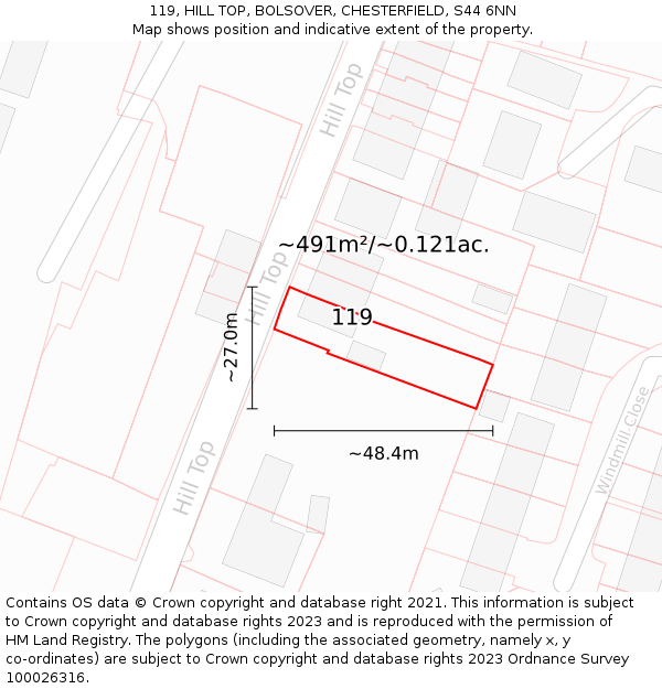 119, HILL TOP, BOLSOVER, CHESTERFIELD, S44 6NN: Plot and title map