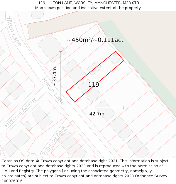 119, HILTON LANE, WORSLEY, MANCHESTER, M28 0TB: Plot and title map