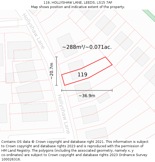 119, HOLLYSHAW LANE, LEEDS, LS15 7AF: Plot and title map