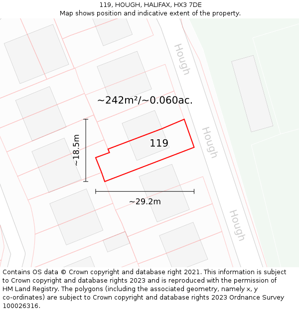 119, HOUGH, HALIFAX, HX3 7DE: Plot and title map
