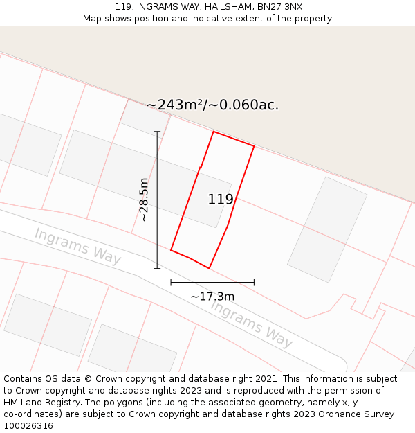 119, INGRAMS WAY, HAILSHAM, BN27 3NX: Plot and title map
