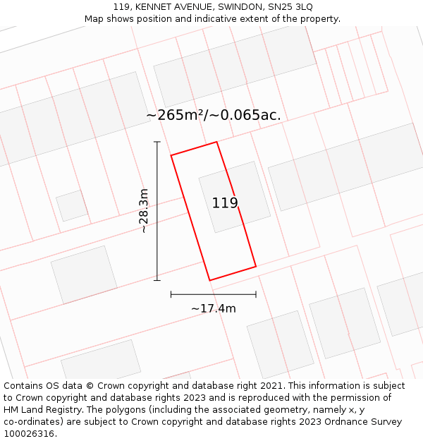 119, KENNET AVENUE, SWINDON, SN25 3LQ: Plot and title map