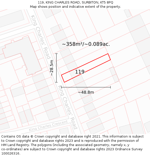 119, KING CHARLES ROAD, SURBITON, KT5 8PQ: Plot and title map