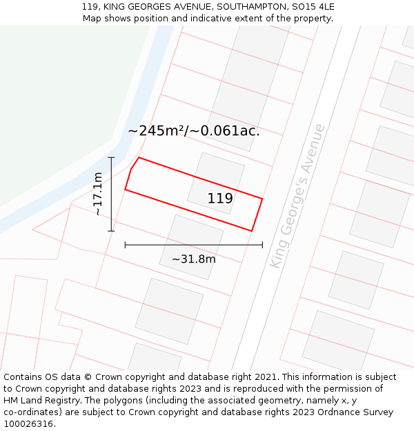 119, KING GEORGES AVENUE, SOUTHAMPTON, SO15 4LE: Plot and title map