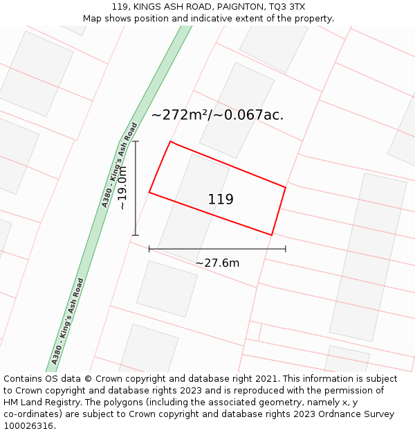 119, KINGS ASH ROAD, PAIGNTON, TQ3 3TX: Plot and title map