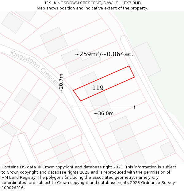 119, KINGSDOWN CRESCENT, DAWLISH, EX7 0HB: Plot and title map