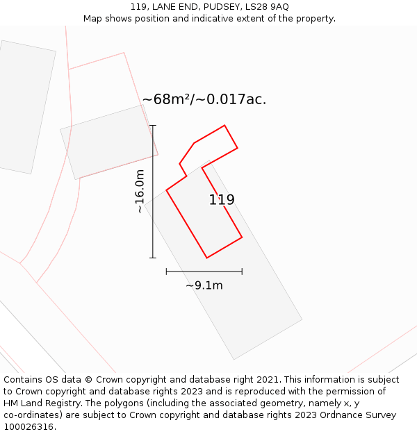 119, LANE END, PUDSEY, LS28 9AQ: Plot and title map