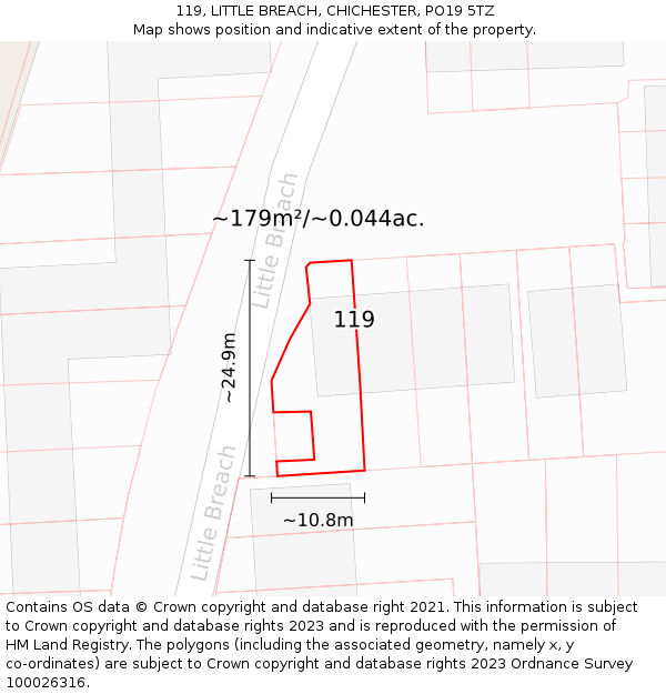 119, LITTLE BREACH, CHICHESTER, PO19 5TZ: Plot and title map