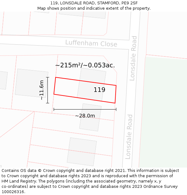 119, LONSDALE ROAD, STAMFORD, PE9 2SF: Plot and title map