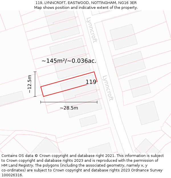 119, LYNNCROFT, EASTWOOD, NOTTINGHAM, NG16 3ER: Plot and title map