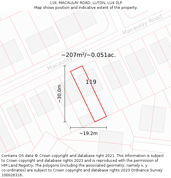 119, MACAULAY ROAD, LUTON, LU4 0LP: Plot and title map