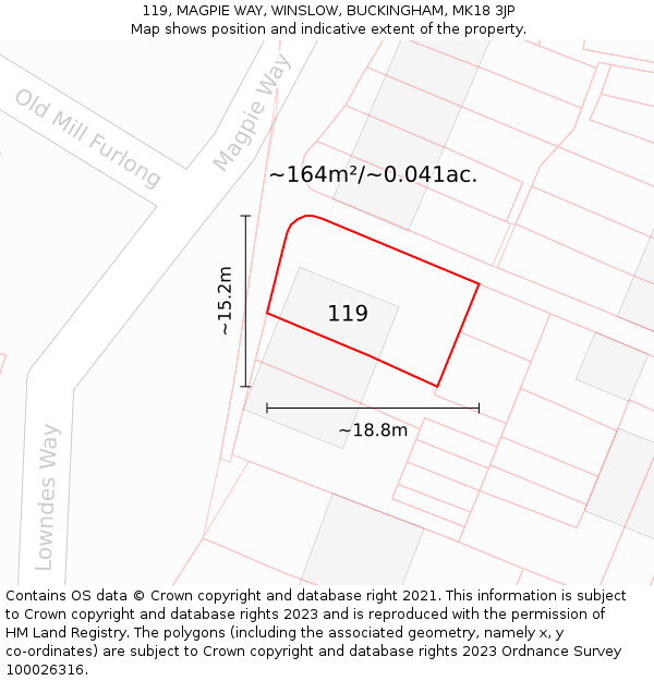 119, MAGPIE WAY, WINSLOW, BUCKINGHAM, MK18 3JP: Plot and title map