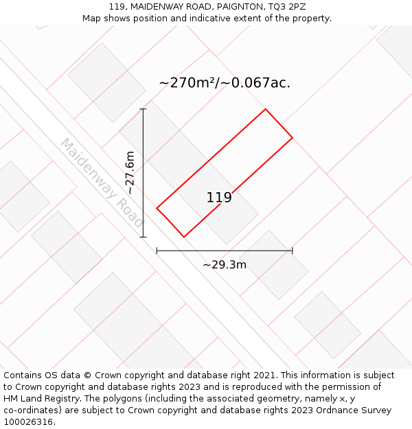 119, MAIDENWAY ROAD, PAIGNTON, TQ3 2PZ: Plot and title map