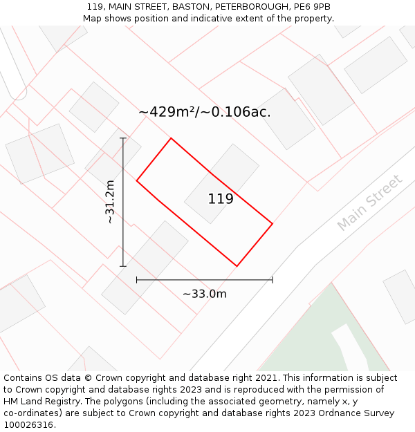 119, MAIN STREET, BASTON, PETERBOROUGH, PE6 9PB: Plot and title map
