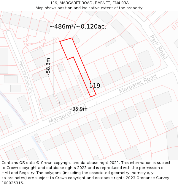 119, MARGARET ROAD, BARNET, EN4 9RA: Plot and title map