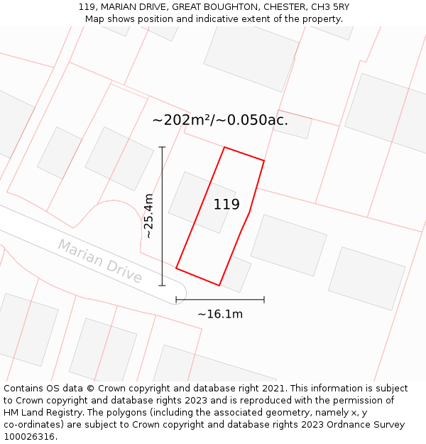 119, MARIAN DRIVE, GREAT BOUGHTON, CHESTER, CH3 5RY: Plot and title map