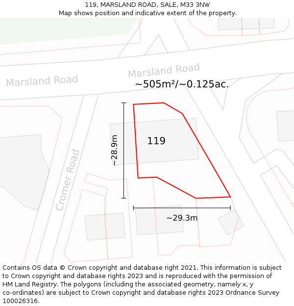 119, MARSLAND ROAD, SALE, M33 3NW: Plot and title map
