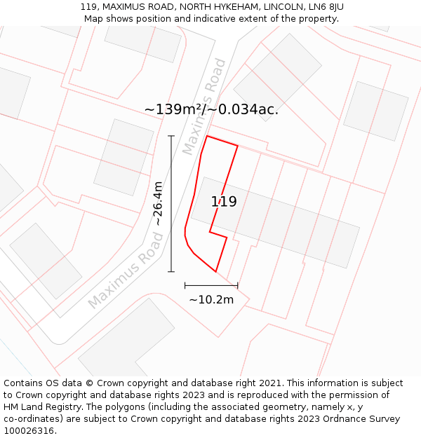 119, MAXIMUS ROAD, NORTH HYKEHAM, LINCOLN, LN6 8JU: Plot and title map