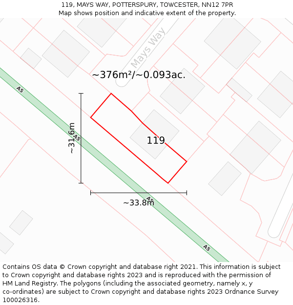 119, MAYS WAY, POTTERSPURY, TOWCESTER, NN12 7PR: Plot and title map