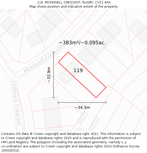 119, MCKINNELL CRESCENT, RUGBY, CV21 4AX: Plot and title map