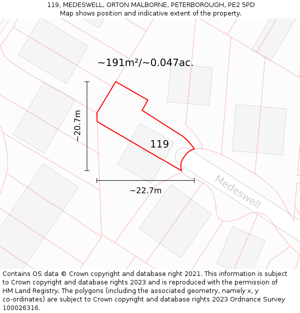 119, MEDESWELL, ORTON MALBORNE, PETERBOROUGH, PE2 5PD: Plot and title map