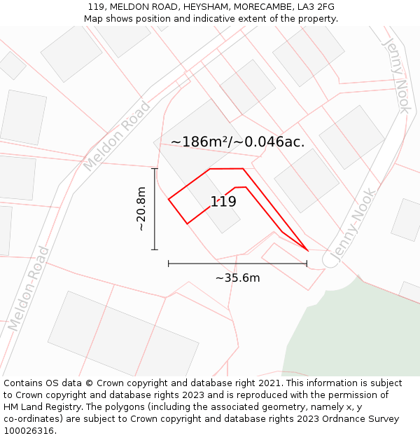 119, MELDON ROAD, HEYSHAM, MORECAMBE, LA3 2FG: Plot and title map