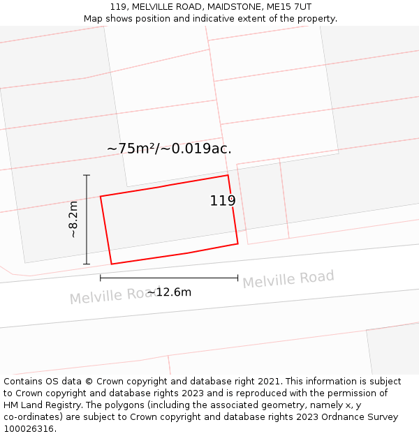 119, MELVILLE ROAD, MAIDSTONE, ME15 7UT: Plot and title map