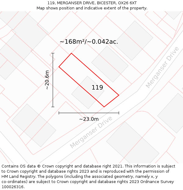 119, MERGANSER DRIVE, BICESTER, OX26 6XT: Plot and title map