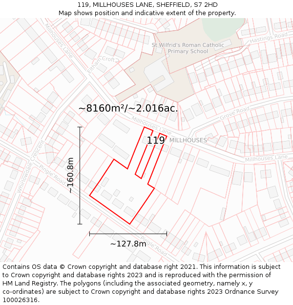 119, MILLHOUSES LANE, SHEFFIELD, S7 2HD: Plot and title map