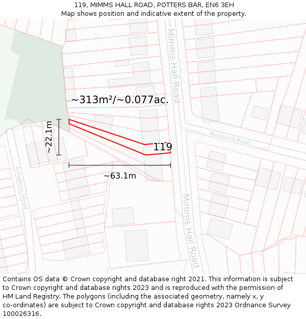 119, MIMMS HALL ROAD, POTTERS BAR, EN6 3EH: Plot and title map