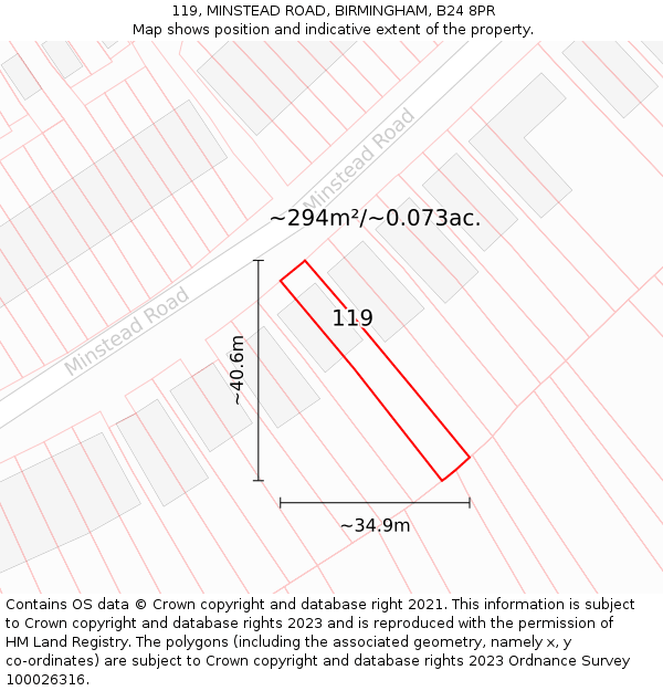 119, MINSTEAD ROAD, BIRMINGHAM, B24 8PR: Plot and title map