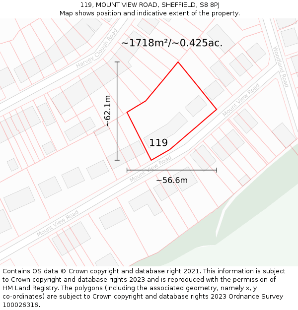 119, MOUNT VIEW ROAD, SHEFFIELD, S8 8PJ: Plot and title map