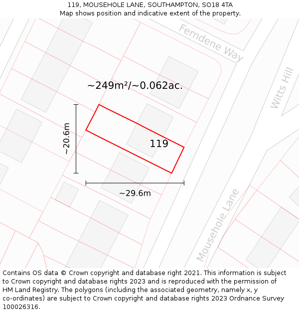 119, MOUSEHOLE LANE, SOUTHAMPTON, SO18 4TA: Plot and title map
