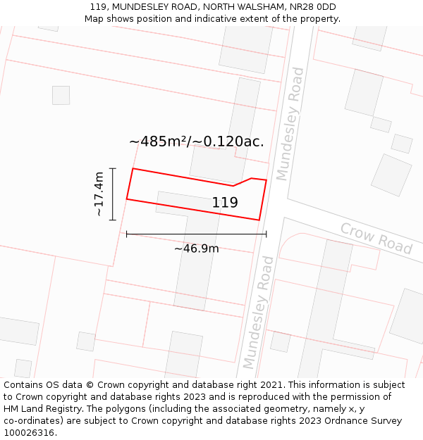 119, MUNDESLEY ROAD, NORTH WALSHAM, NR28 0DD: Plot and title map