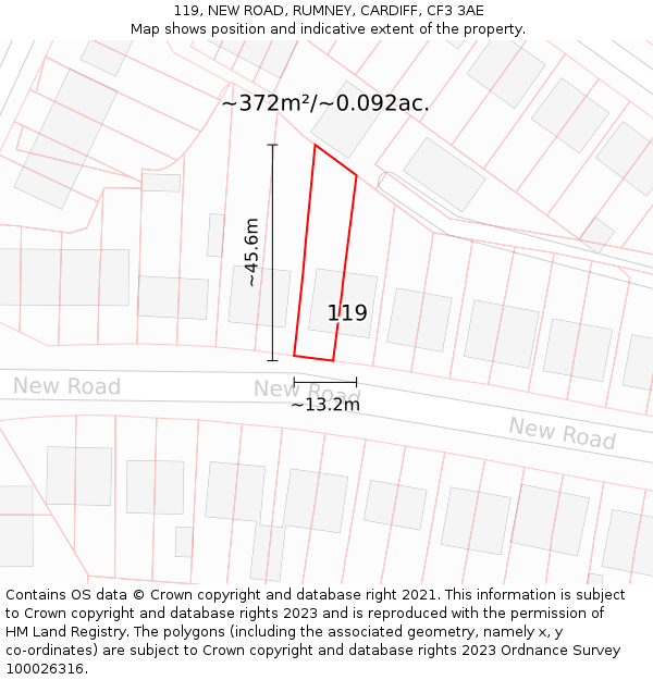 119, NEW ROAD, RUMNEY, CARDIFF, CF3 3AE: Plot and title map
