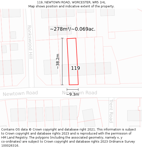 119, NEWTOWN ROAD, WORCESTER, WR5 1HL: Plot and title map